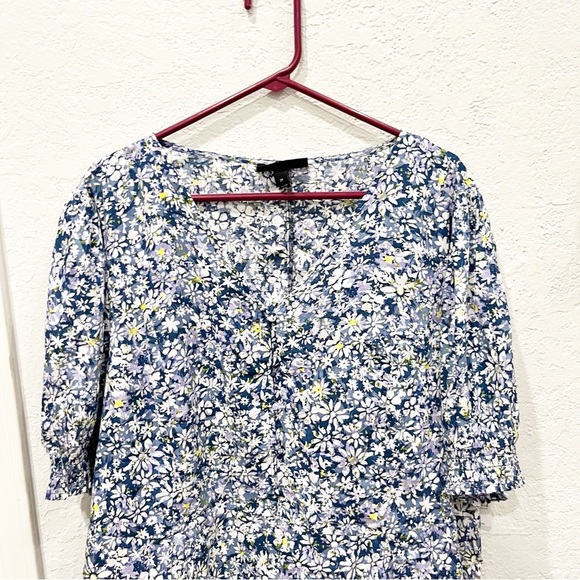 Lane Bryant Top Women's 24 Ditsy Floral Blue & White Button Puff Sleeve NWT - Picture 3 of 10